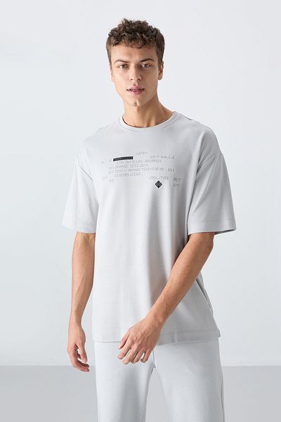 TOMMY LIFE Ανδρικό μπλουζάκι από πέτρινο βαμβακερό πάχος μαλακής υφής εμπριμέ ανδρικό μπλουζάκι - 88326