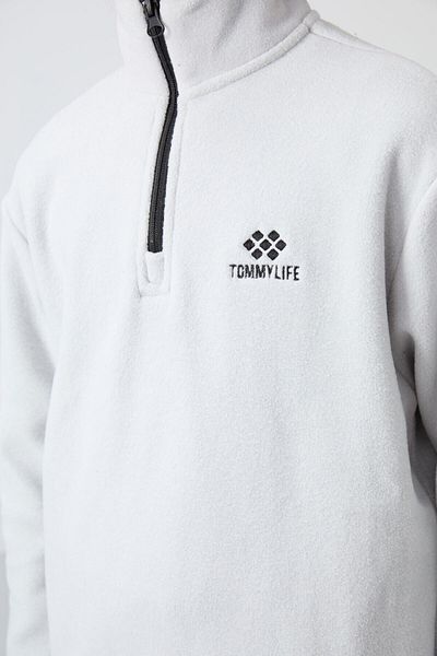 TOMMY LIFE Boy's Fleece Sweatshirt - Embroidered, Soft Texture, Stone Color - 11221
