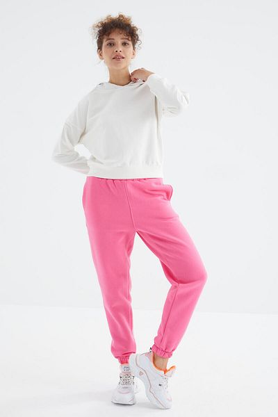 TOMMY LIFE Pantaloni de sport de bază din bumbac, cu talie înaltă, roz caramel, cu 3 fire - 94624