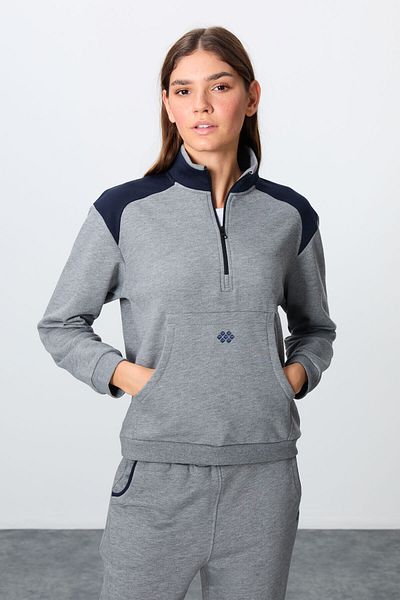 TOMMY LIFE Σετ αθλητικής φόρμας Grey Melange Oversize Cotton - Stand Collar, Smooth Texture - 95342
