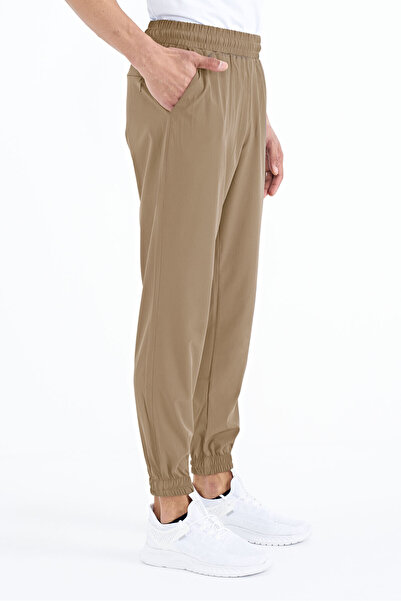 TOMMY LIFE Beige Men's Basic Pocketed Lace-Up Comfortable Form Rubber Leg Sweatpants - 84826