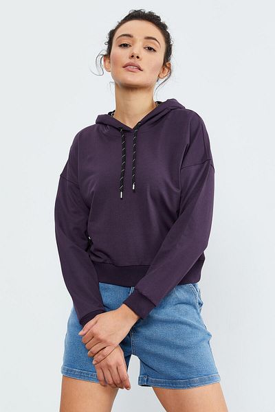 TOMMY LIFE Women's Comfortable Form Purple Long Sleeve Hooded Sweatshirt - 97115