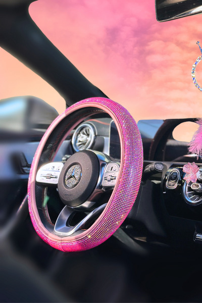 TASARIM ARABAM ATİKE ELİF AKIN Pembe Full Pırlanta Taşlı Direksiyon Kılıfı-ta...