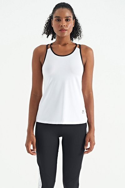 TOMMY LIFE White Double Strap Back Detailed Standard Mold Women's Sports Undershirt - 97258