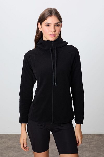 TOMMY LIFE Hanorac de damă din fleece cu glugă neagră cu textura moale și groasă -97287