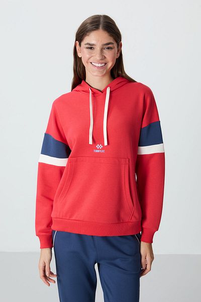 TOMMY LIFE Γυναικείο φούτερ Fiesta Compact Oversize - Βαμβακερό, Χοντρή λεία υφή, με κουκούλα - 97290
