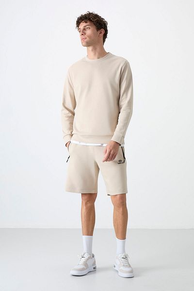 TOMMY LIFE Μπεζ κρυφό φερμουάρ πίσω τσέπη Lace Up Standard ανδρικό σορτς - 81136