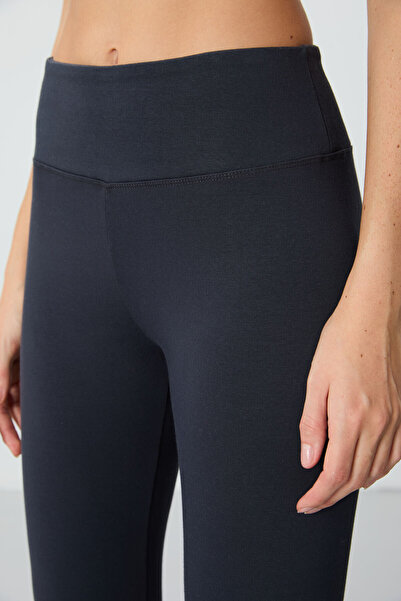 TOMMY LIFE Anthracite High Waist Thermal Slim Fit Narrow Leg Women's Leggings - 94577