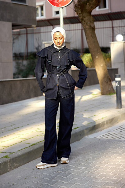 LOCCO Γυναικείο πουκάμισο Navy Blue Big Flounce