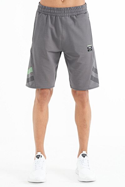 TOMMY LIFE Dark Gray Front and Back Print Detailed Standard Fit Elastic Waist Men's Shorts - 81250
