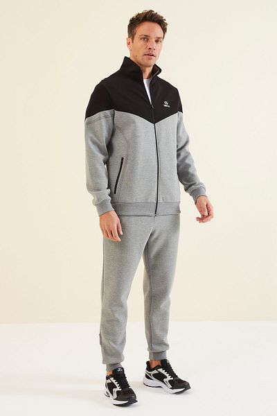 TOMMY LIFE Ανδρική φόρμα αθλητικής φόρμας Grey Melange Color Blocked Jogger - 85237