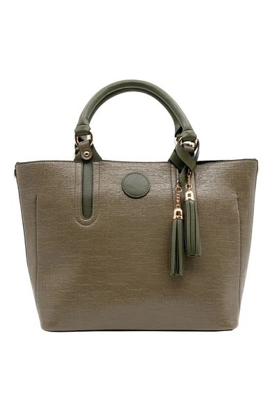 gio&mi Emma Women's Green Spider Patterned Large Zippered Hand and Shoulder Bag