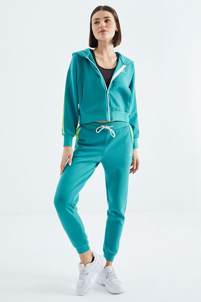TOMMY LIFE Γυναικεία αθλητική φόρμα Sea Green Zippered - 95326