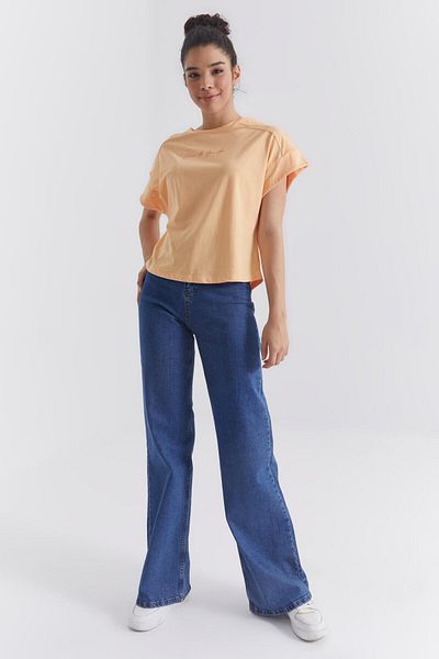 TOMMY LIFE Melon Minimal Text Printed O Neck Oversize Women's T-shirt - 97219