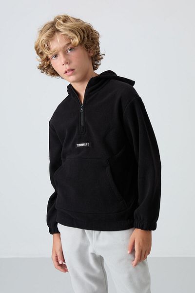 TOMMY LIFE Момчешки суитшърт Polary - Черен с бродерия, Плътна мека текстура - 11230