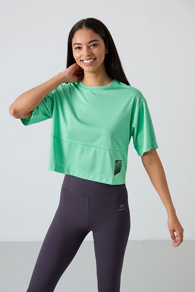 TOMMY LIFE Water Green Breathable Textured Thin Flexible Oversize Fit Performance Women's T-Shirt - 97284