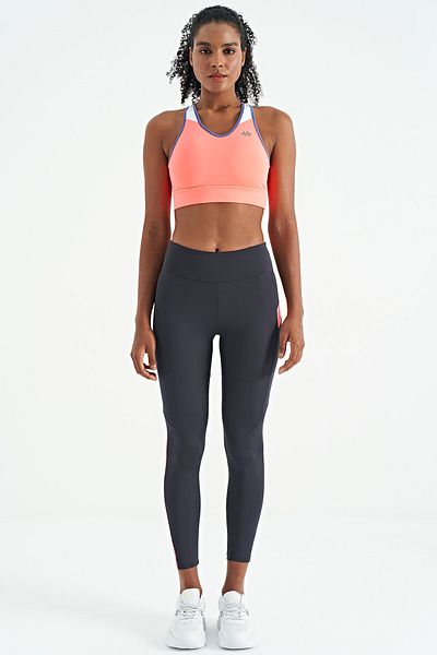 TOMMY LIFE Bustieră de damă, slim, cu imprimeu pe spate, cu bloc de culoare roz neon - 97253