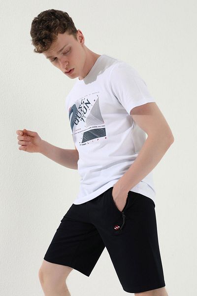 TOMMY LIFE Pantaloni scurți de bază pentru bărbați, albastru bleumarin, cu șireturi, buzunar cu fermoar - 81167