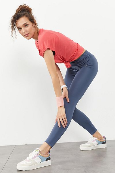 TOMMY LIFE Jambiere slim-fit stretch cu talie înaltă Petrol pentru femei - 94545
