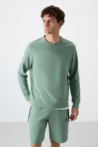 TOMMY LIFE Ανδρικό φούτερ ανοιχτό πράσινο Basic O Neck Comfortable Form - 88053