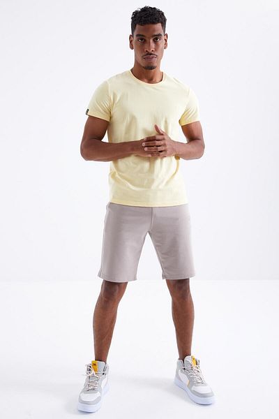 TOMMY LIFE Σκούρο μπεζ Lace-Up Standard Fit Basic ανδρικό σορτς - 81212
