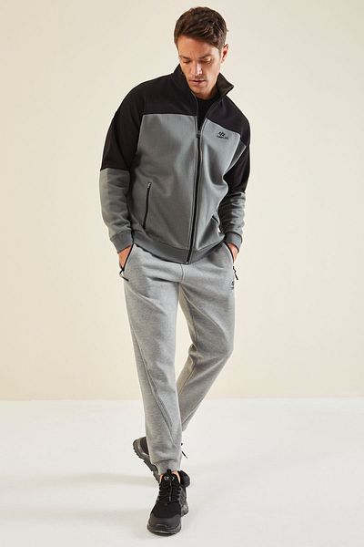 TOMMY LIFE Ανδρική αθλητική φόρμα γκρι Melange Lace-Up - 82110