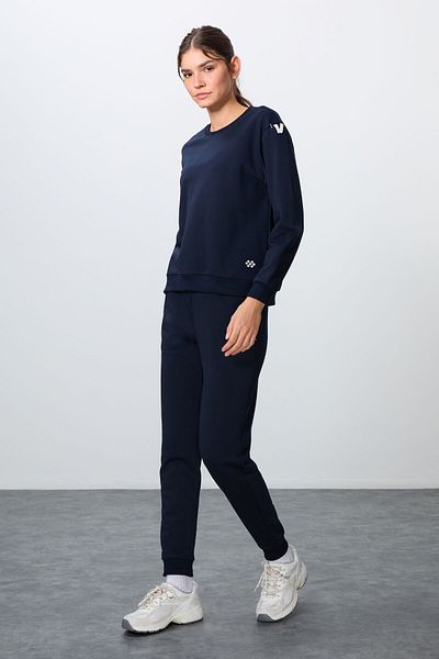 TOMMY LIFE Set de trening oversize din bumbac Indigo cu decolteu în formă de O - Textura groasă și netedă, 95341