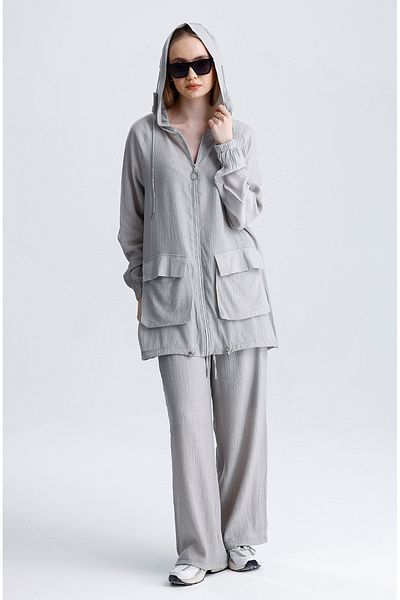 MD trend Women's Oversize Zipper Pants and Sports Sweatpants Set