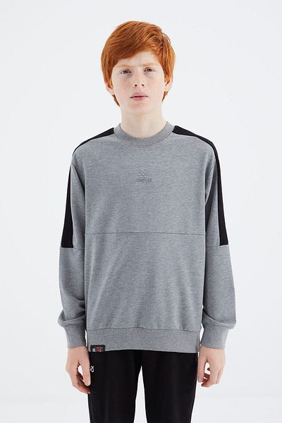 TOMMY LIFE Φούτερ για αγόρι σε γκρι Melange Basic O Neck - 11182