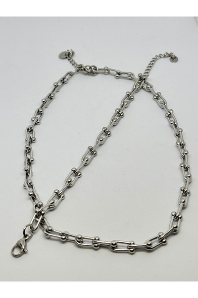 Çelik Arya jewelry 316L kararma yapmaz Çelik kadın marka gümüş rengi kolye ve bileklik seti