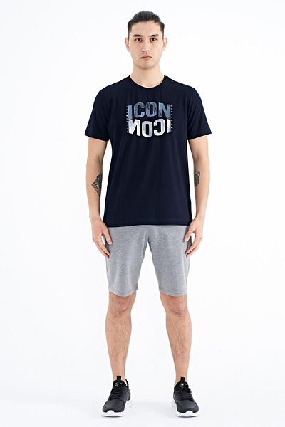 TOMMY LIFE Ανδρικό μπλουζάκι Navy Blue Text Printed O Neck Standard Fit - 88174