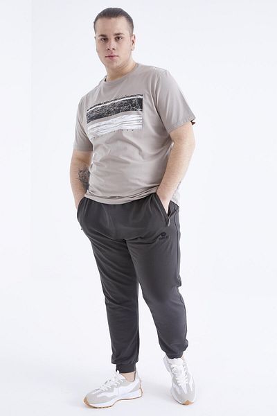 TOMMY LIFE Dark Beige Printed O-Neck Large Size Men's T-Shirt - 88073