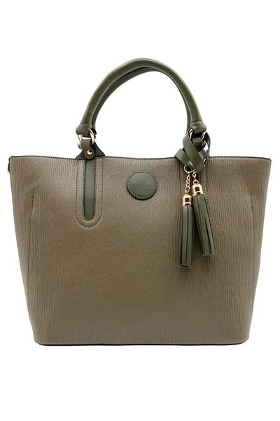 gio&mi Emma Women's Green Stripe Patterned Large Zippered Hand and Shoulder Bag