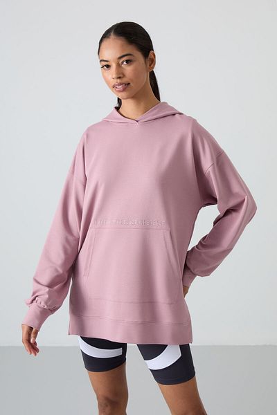 TOMMY LIFE Hanorac cu tunică supradimensionată pentru femei, cu mânecă cu balon, cu text brodat - 97163