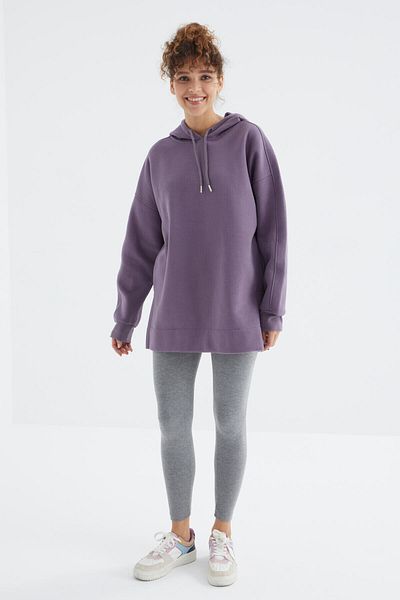 TOMMY LIFE Magenta Raglan Sleeve Oversize Hooded Sweatshirt Tunic - 97242