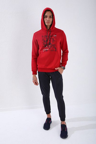 TOMMY LIFE Red Camouflage Pattern Printed Standard Mold Hooded Men's Sweatshirt - 87884