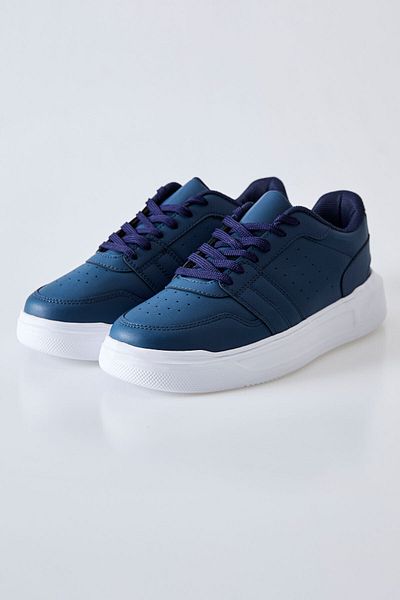 TOMMY LIFE Faux Leather Men's Sports Shoes Navy Blue Lace-up Perforated - 89125
