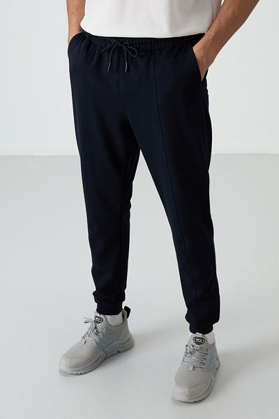 TOMMY LIFE Μπλε Navy Cotton Soft Textured Comfort Fit Embroidered Ανδρικό Jogger - 82123
