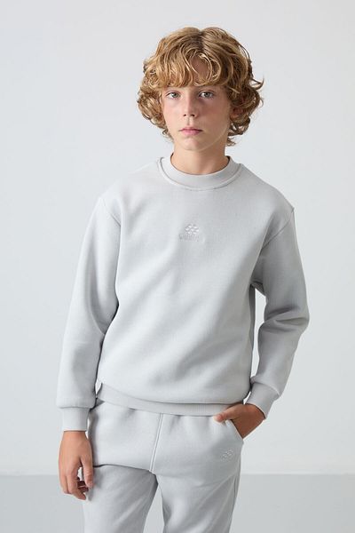 TOMMY LIFE Boy's Embroidered Tracksuit Set - Stone Cotton, Thick Feather Inside, Soft Texture, Standard Fit - 11249