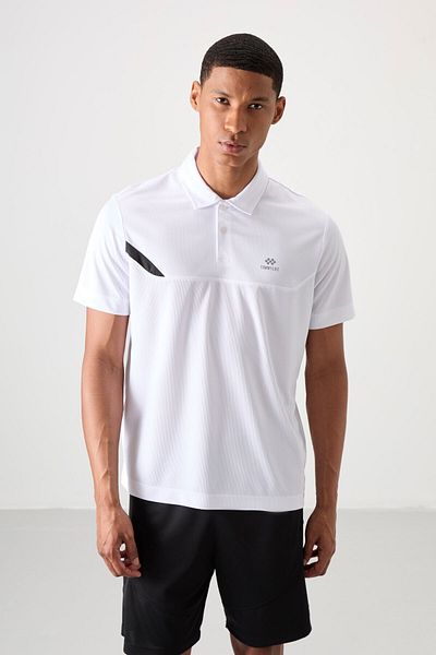 TOMMY LIFE Ανδρικό μπλουζάκι Polo Neck White Polyester Performance - Αναπνεύσιμο, ανάγλυφο, λεπτό ελαστικό - 8840