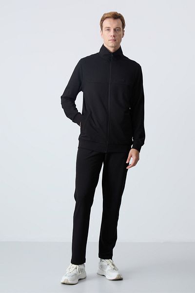 TOMMY LIFE Set de trening pentru bărbați - bumbac negru, moale gros, potrivire confortabilă - 85260