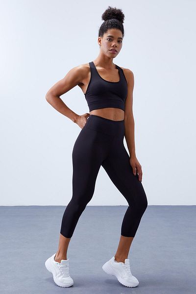 TOMMY LIFE Set de jambiere pentru femei, negru, cu talie înaltă, cu detaliu încrucișat pe spate - 95283