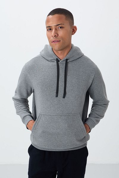 TOMMY LIFE Ανδρικό φούτερ με κέντημα σε γκρι μελανζ βαμβακερό χοντρό τρίχωμα με απαλή υφή Comfort Fit - 88419