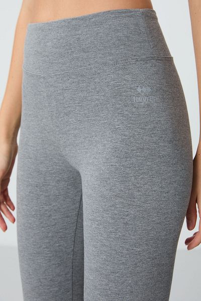 TOMMY LIFE Jambiere capri pentru femei, gri Melange, cu talie înaltă, slim fit - 93097