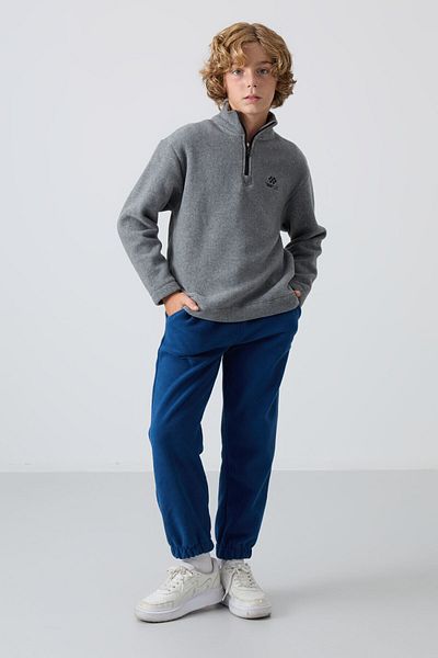 TOMMY LIFE Hanorac din lână gri pentru băiat - gros, moale, brodat, cu potrivire standard - 11221