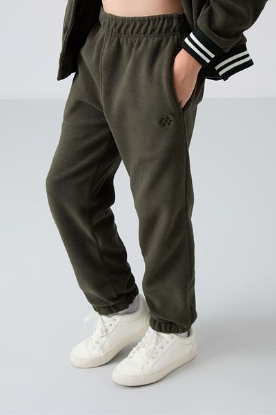 TOMMY LIFE Girl's Embroidered Khaki Fleece Sweatpants - Thick Soft Textured, Standard Fit - 75155