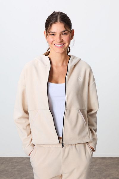 TOMMY LIFE Γυναικεία αθλητική φόρμα μπεζ Oversize με κουκούλα -95338