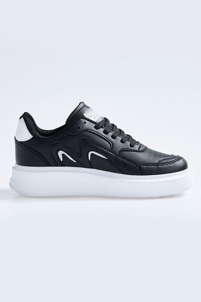 TOMMY LIFE Μαύρο - Λευκό Lace Up Ψηλή σόλα από συνθετικό δέρμα Γυναικεία αθλητικά παπούτσια - 89200