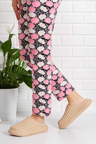 Moda Frato Modafrato Flora Kapalı Içi Yünlü Unisex Ev Terliği Kışlık Terlik Su Geçirmez