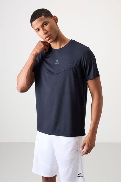 TOMMY LIFE Ανδρικό μπλουζάκι με αναπνεύσιμη υφή Navy Blue Thin Stretchy Standard Fit - 88391